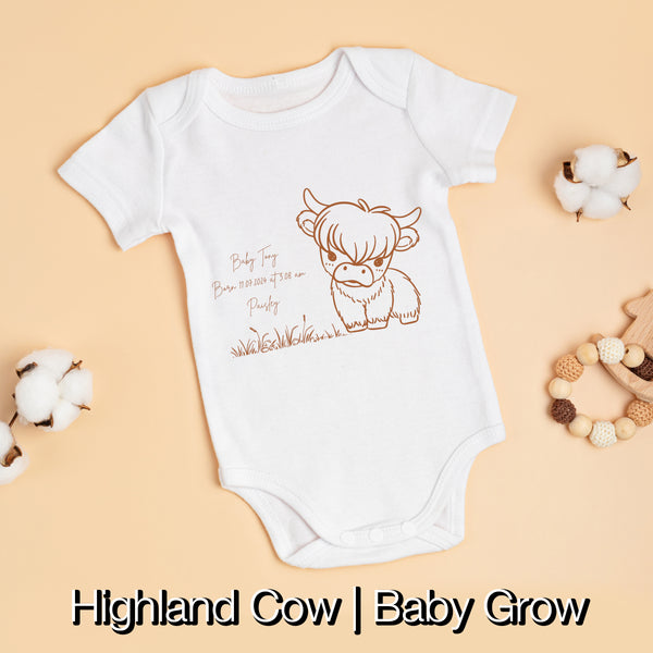 Highland Cow | Baby Grow / T-Shirt | Customizable Keepsake