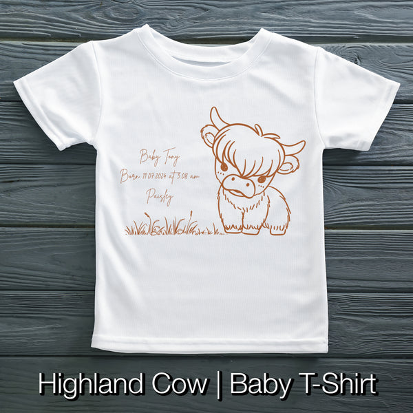 Highland Cow | Baby Grow / T-Shirt | Customizable Keepsake