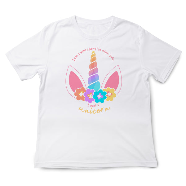 I Want A Unicorn | Kids White T-Shirt